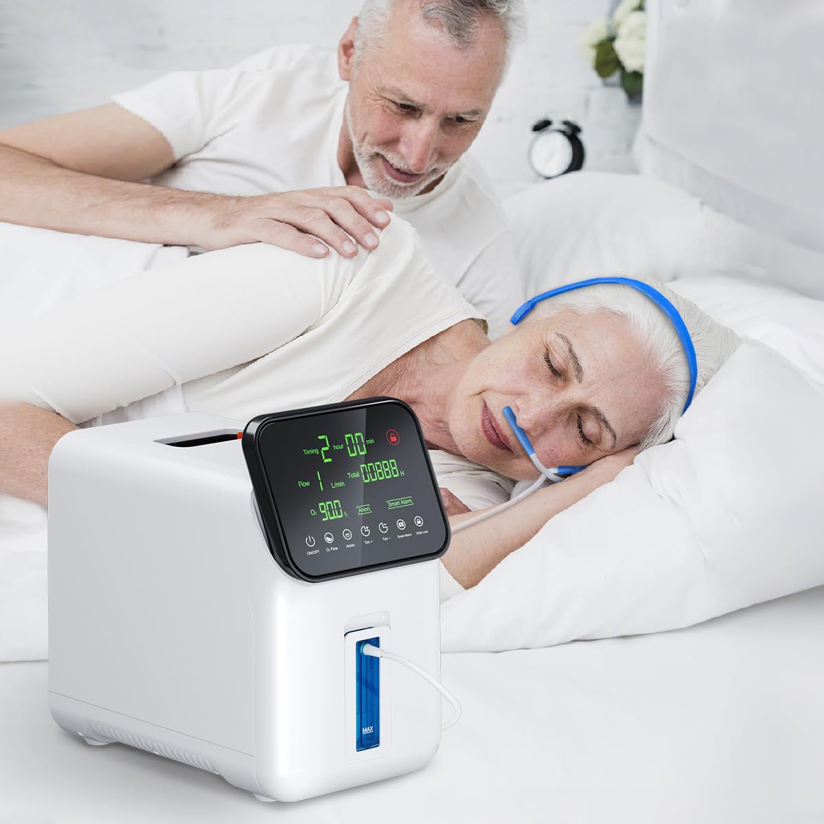 Concentratore di ossigeno portatile,Concentratore di ossigeno Xandoril per uso domestico,1-7l/min,90% Concentratore di ossigeno ad alta concentrazione,Dispositivo di ossigeno muto per la casa