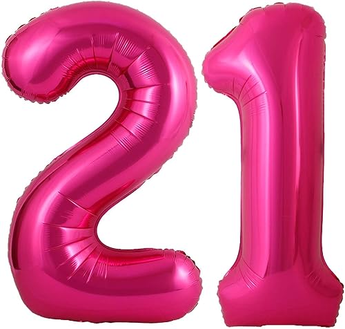 Lovoir Globo de 40 pulgadas, color rosa intenso con el número 12, 21 dígitos gigantes, de papel de aluminio de Mylar para helio de 12 cumpleaños y