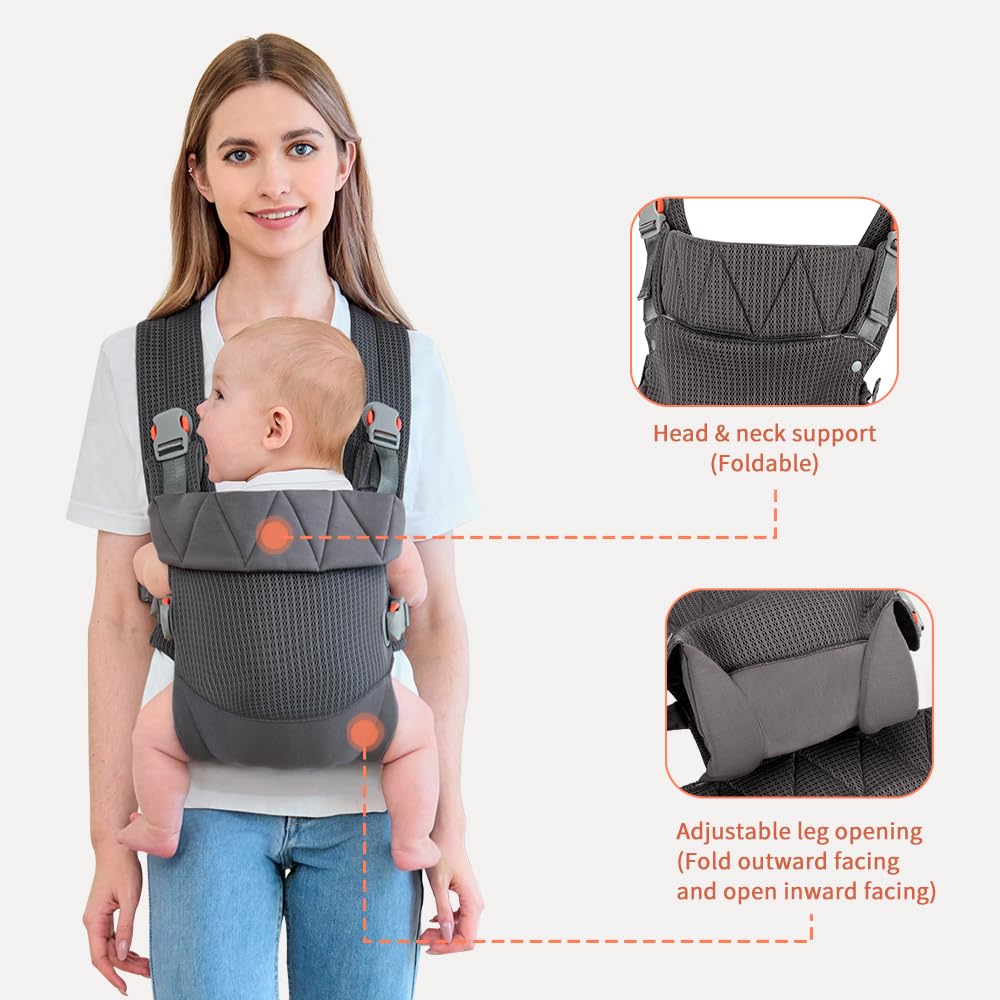 IULONEE Mochila Portabebés para Bebe Multifuncional Baby Carrier Wrap Ergonómicas Portabebés Ajustable Porteo Bebe Delantera y Trasera Carrier Adecuado para Niños y Niñas Gris Oscuro