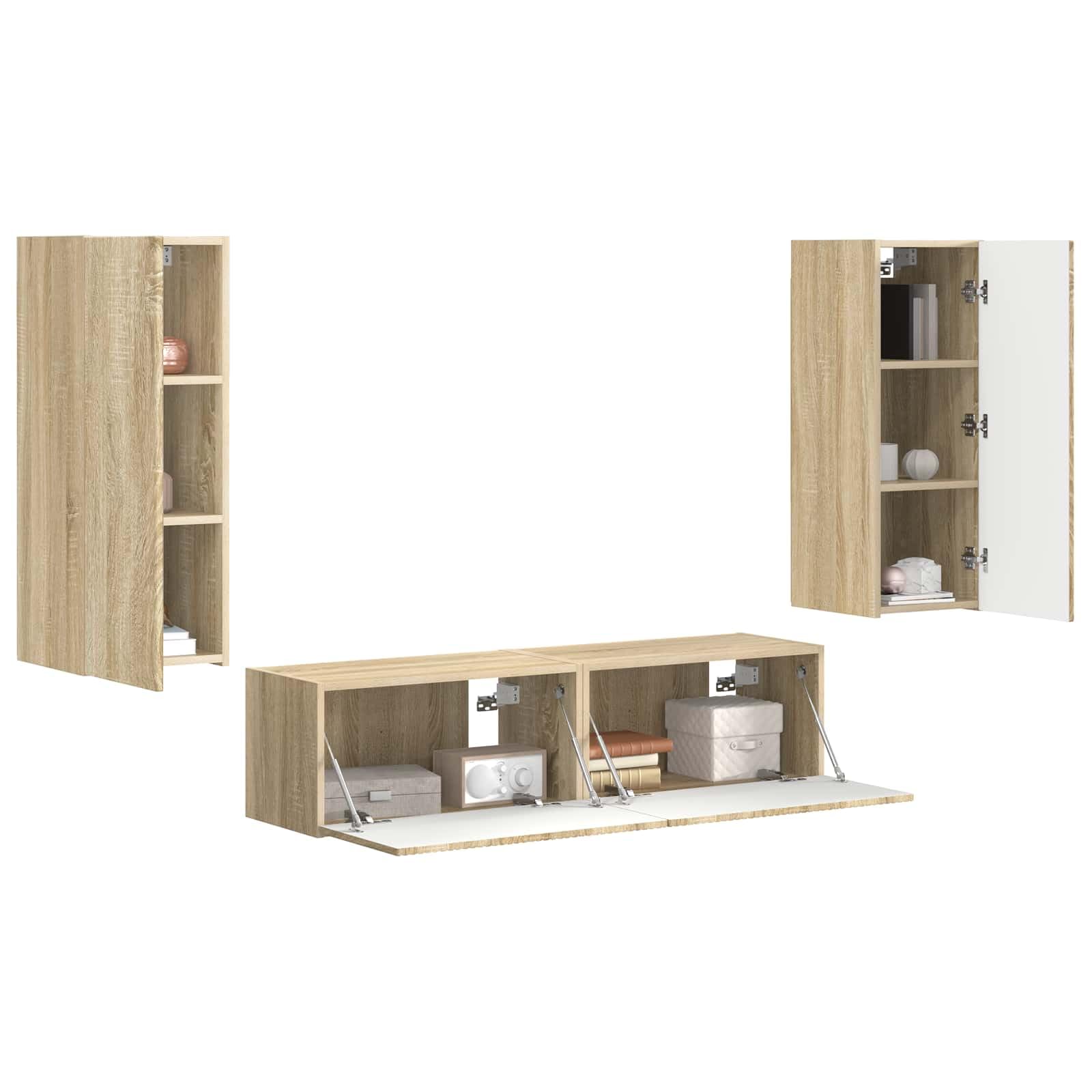 TV-Schrankset Wandmontiert 2-teilig Sonoma-Eiche Holzwerkstoff, Modernes Media-Center für Wohnzimmer, Elegantes Design mit Stauraum