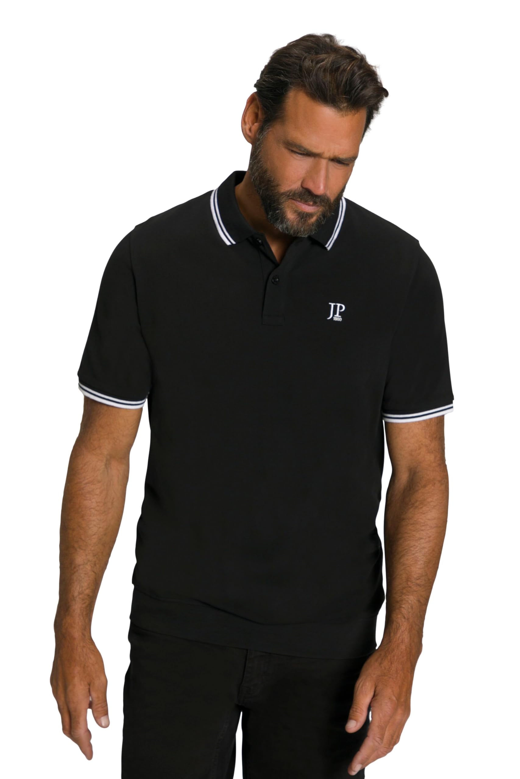 JP 1880 Men's Large Sizes Plus Sizes Menswear L-8XL JP1880 Polo Shirt, Belly Fit, Piqué, Half Sleeve, up to 8 XL 802789, Black, 4XL