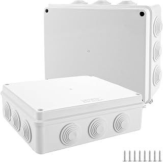 AKOLAFE 2 cajas de derivación IP65, resistentes al agua, para montaje en superficie, color blanco, 255 x 200 x 80 mm, caja de conexiones, caja de conexiones eléctrica vacía de plástico cuadrada para