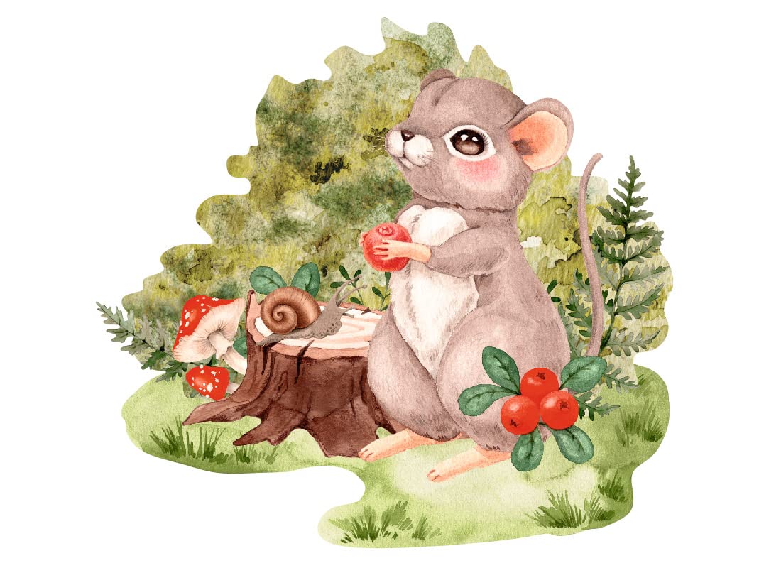 Osomhome Graz Design - Adesivo da parete, motivo: animali della foresta, coniglio, scoiattolo, topo, orso, volpe (orsetto e topolino), 100 x 100 cm