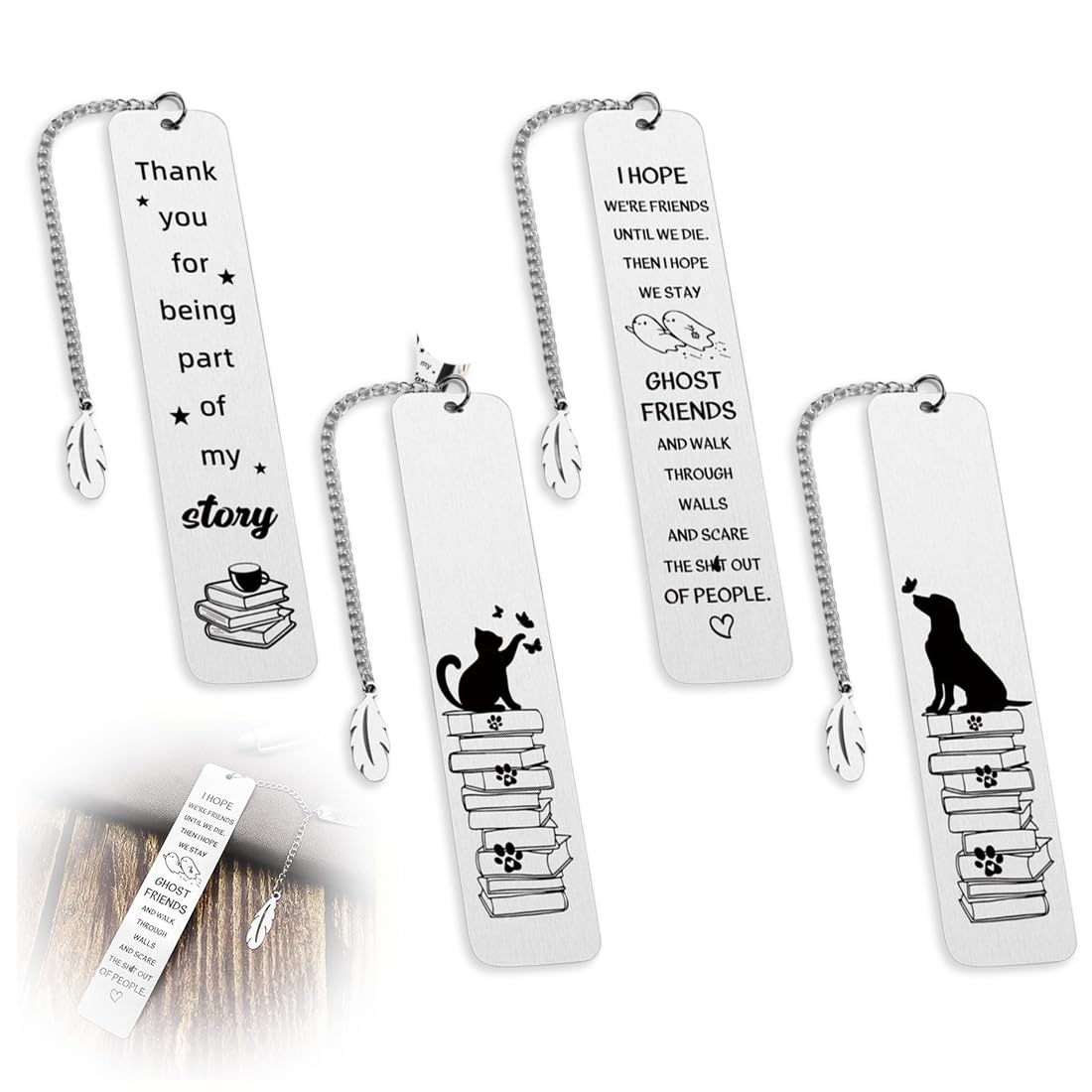 4 PCS Regalo Profesora Infantil, Marcapáginas Metal, Marcador Libro, Regalo Profe Maestra Primaria Graduación Guardería Colegio Escuela Navidad,Regalo de Maestra, Marcador de Libro Regalo
