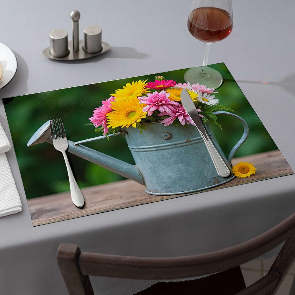 Set de table fleurs arrosoir bleu x6 : la solution élégante contre les marques de chaleur