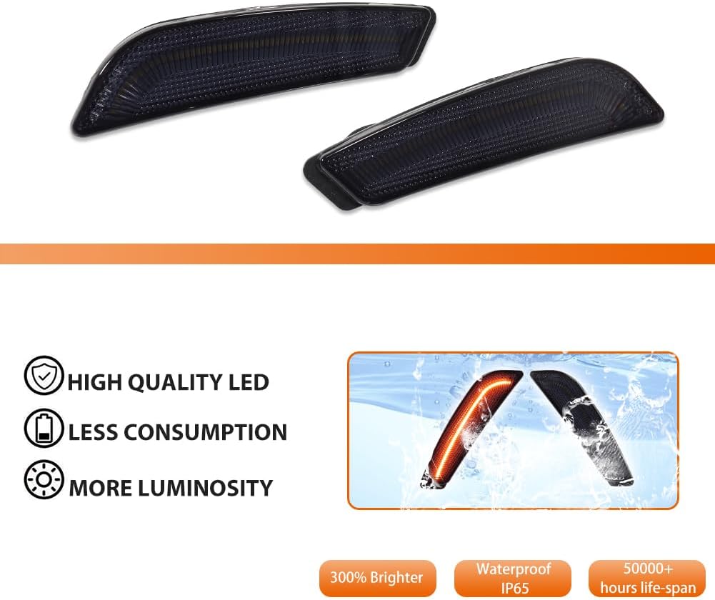 ADIIL Smoked Lens Amber LED Front Bumper Side Marker Lights For 2003-2007 Cadillac CTS,2003-2007 Cadillac CTS V,Replace OEM Front Sidemarker Lamps