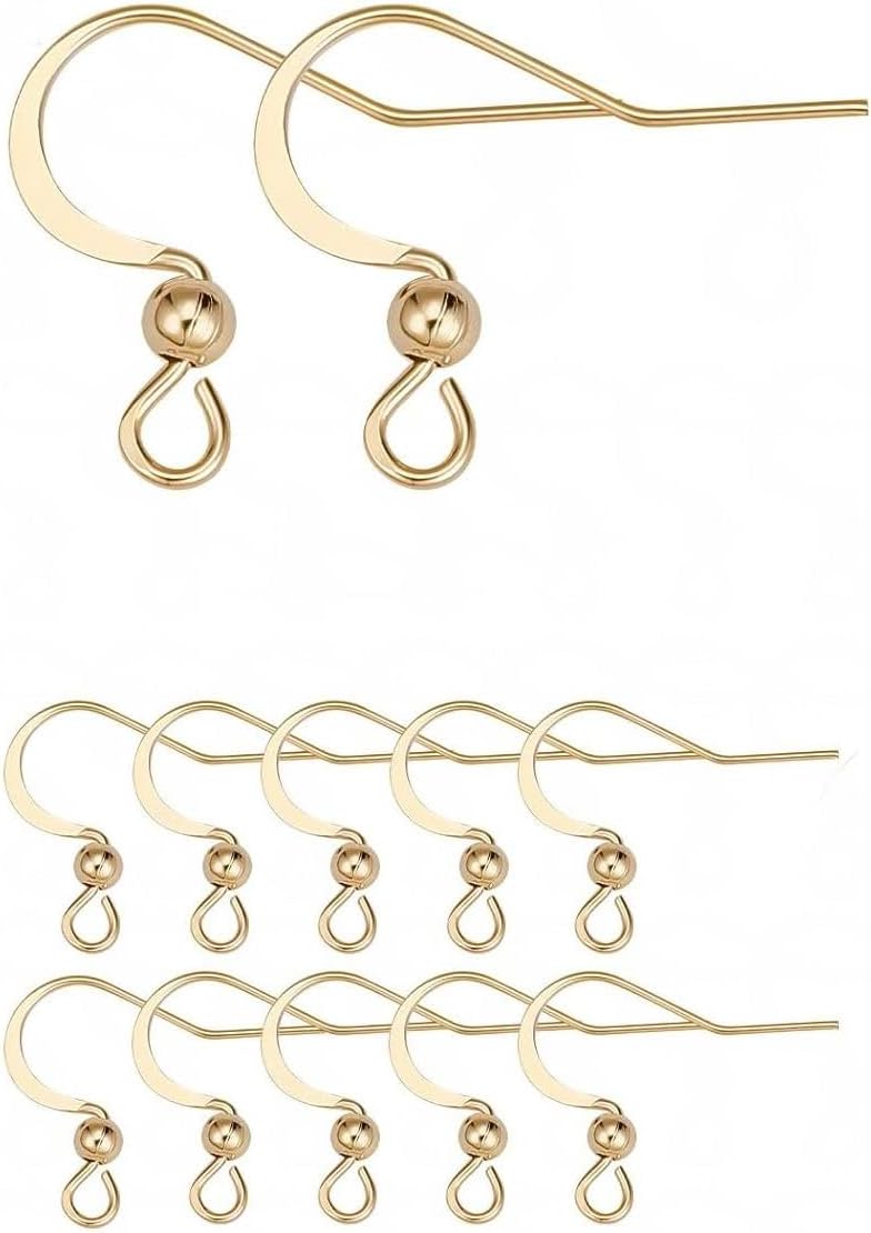 Earring Hooks 30PCS/15Pairs, 14K Gold Plated French Earring Hooks Stainless Steel Ear Wires Fish Hooks, Hypo-allergenic Jewelry Findings Parts for DIY Jewelry Making