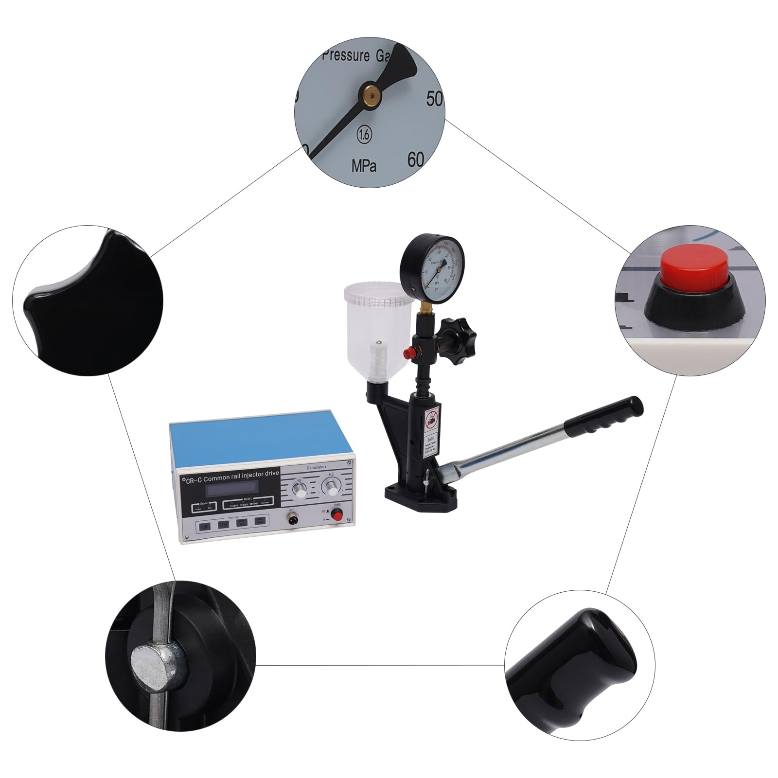 Zakres pomiarowy 0-60 mpa tester dysz wtryskowych 1 l Cr-C wielofunkcyjny tester dysz wtryskowych Common Rail S60h do naprawy silników diesla samochodowych, ciężarowych lub ciągników