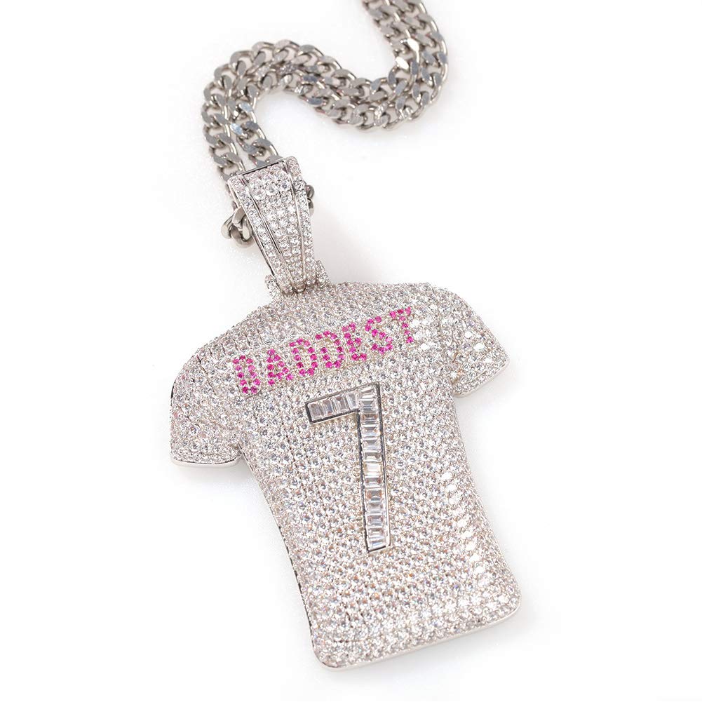 Basketball Number 7 Jersey Pendant Men Hip Hop Necklace, Handmade Stainless Steel Cuban Chain,Rapper Charm Street Rock Sports Jewelry