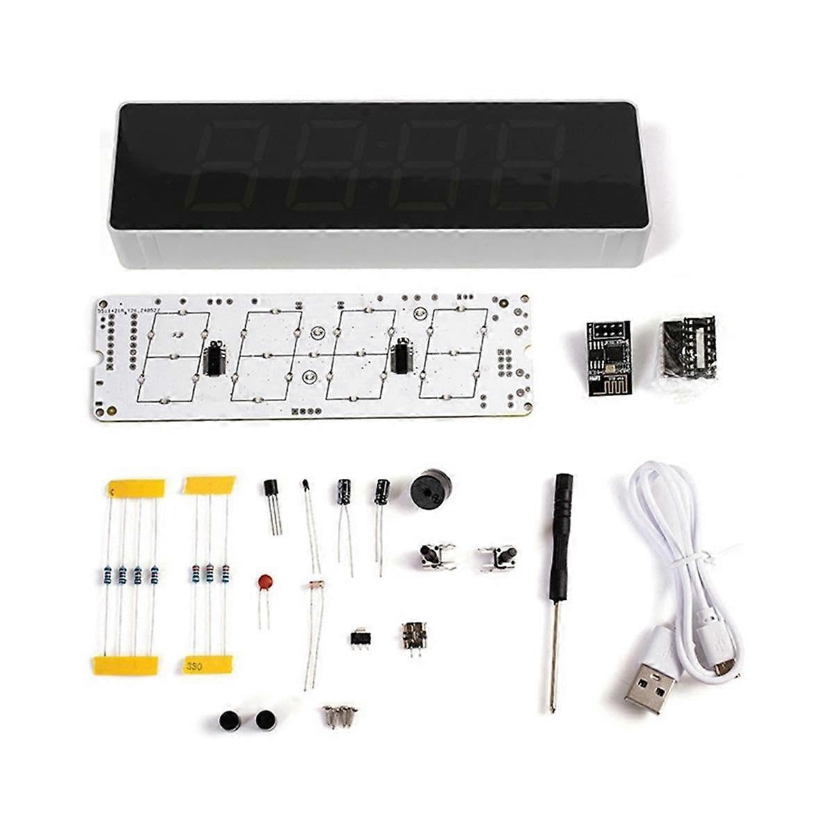 JOYHAPPST DIY Electronic Kit Digital RGB Colorful LED Alarm Clock Suite 4Digit Date Temperature Clock Soldering Project Practice,A