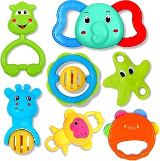 Baby Products Toys 7 Pcs Rattle Set with Teathers for New Born Baby Gifts, Toy for Babies, Non-Toxic