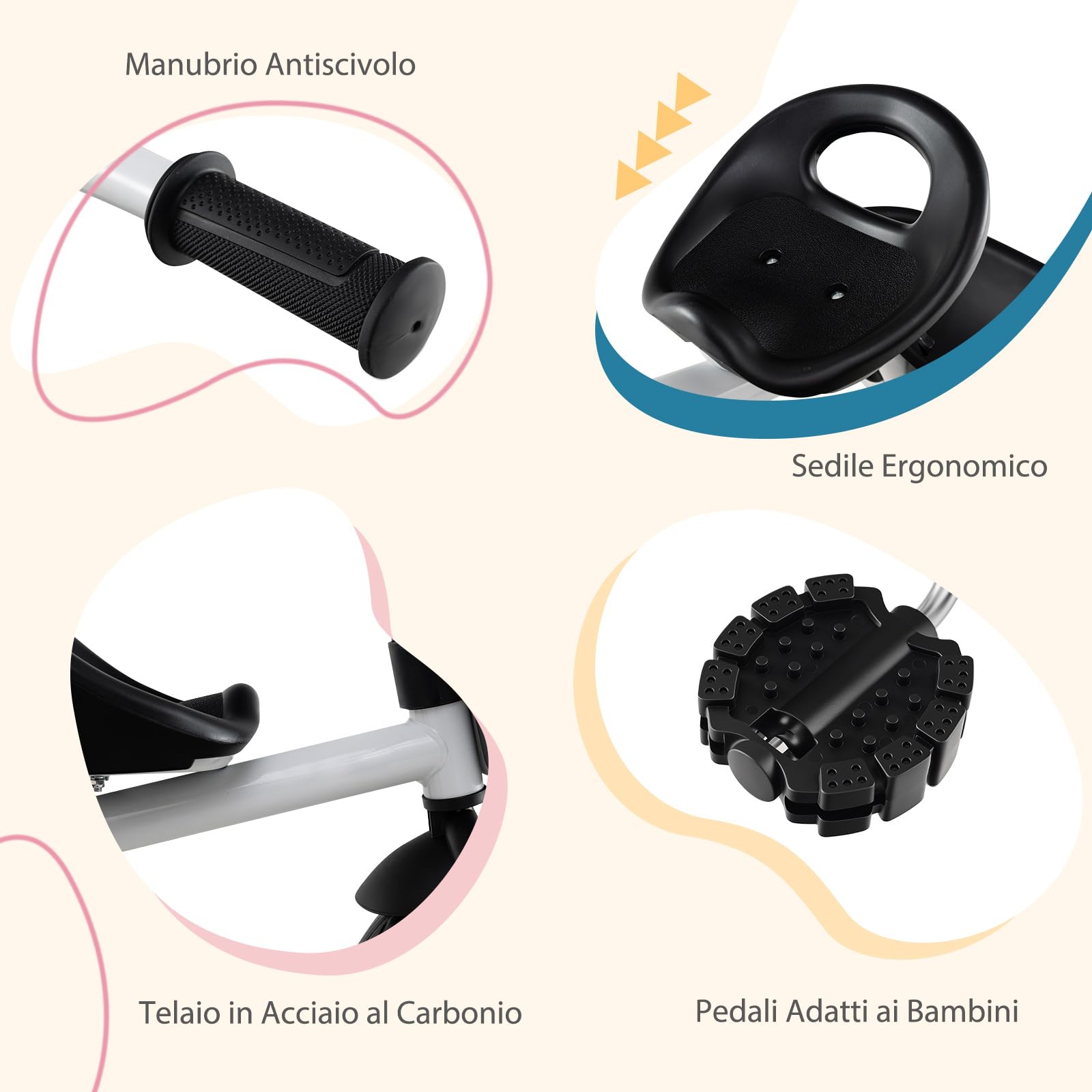 RELAX4LIFE Triciclo per Bambini da 1,5 a 5 Anni con, Sedile Regolabile, Ruote in EVA Silenziose e Resistenti, Cestino Portaoggetti, per Interno ed Esterno