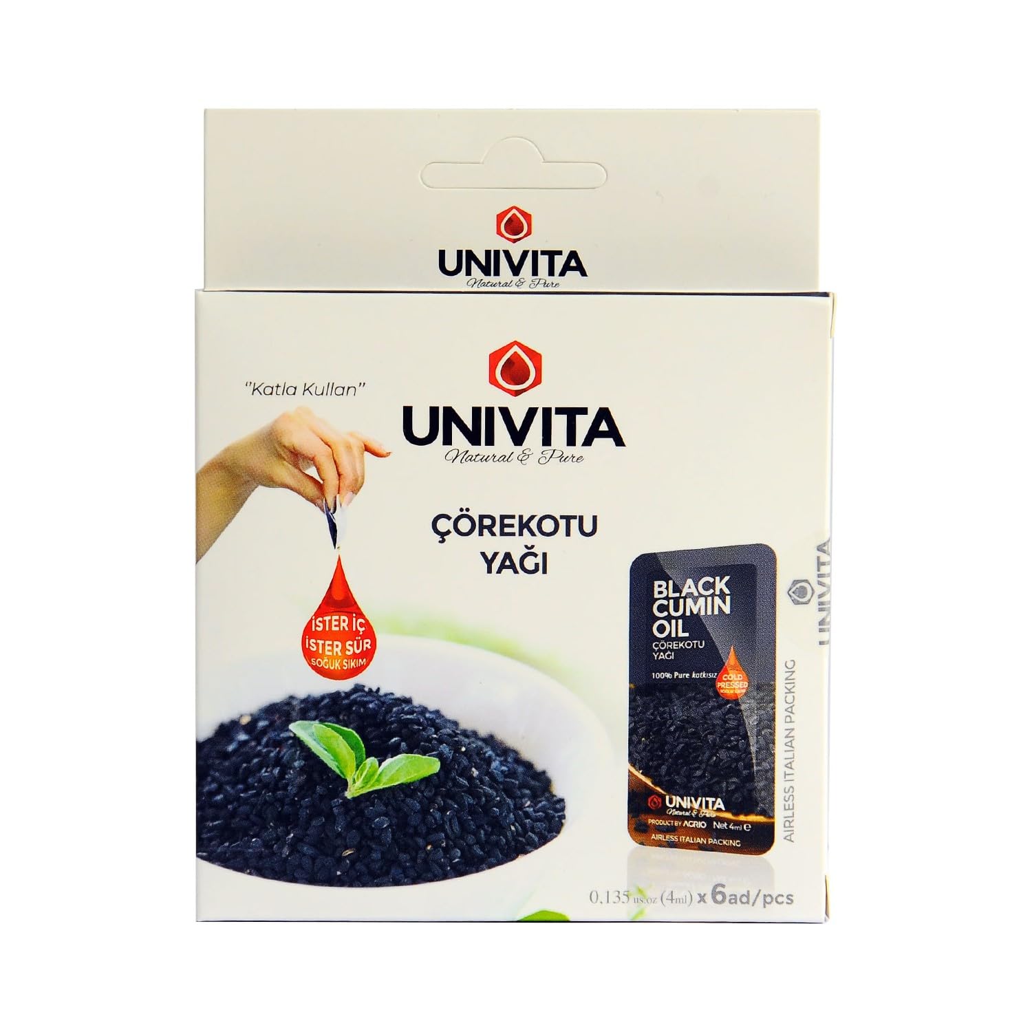 UNIVITA %100 Doğal Katkısız Çörek Otu Yağı - Saç Güçlendirici/Black Cumin Oil 4ml X 6 Adet