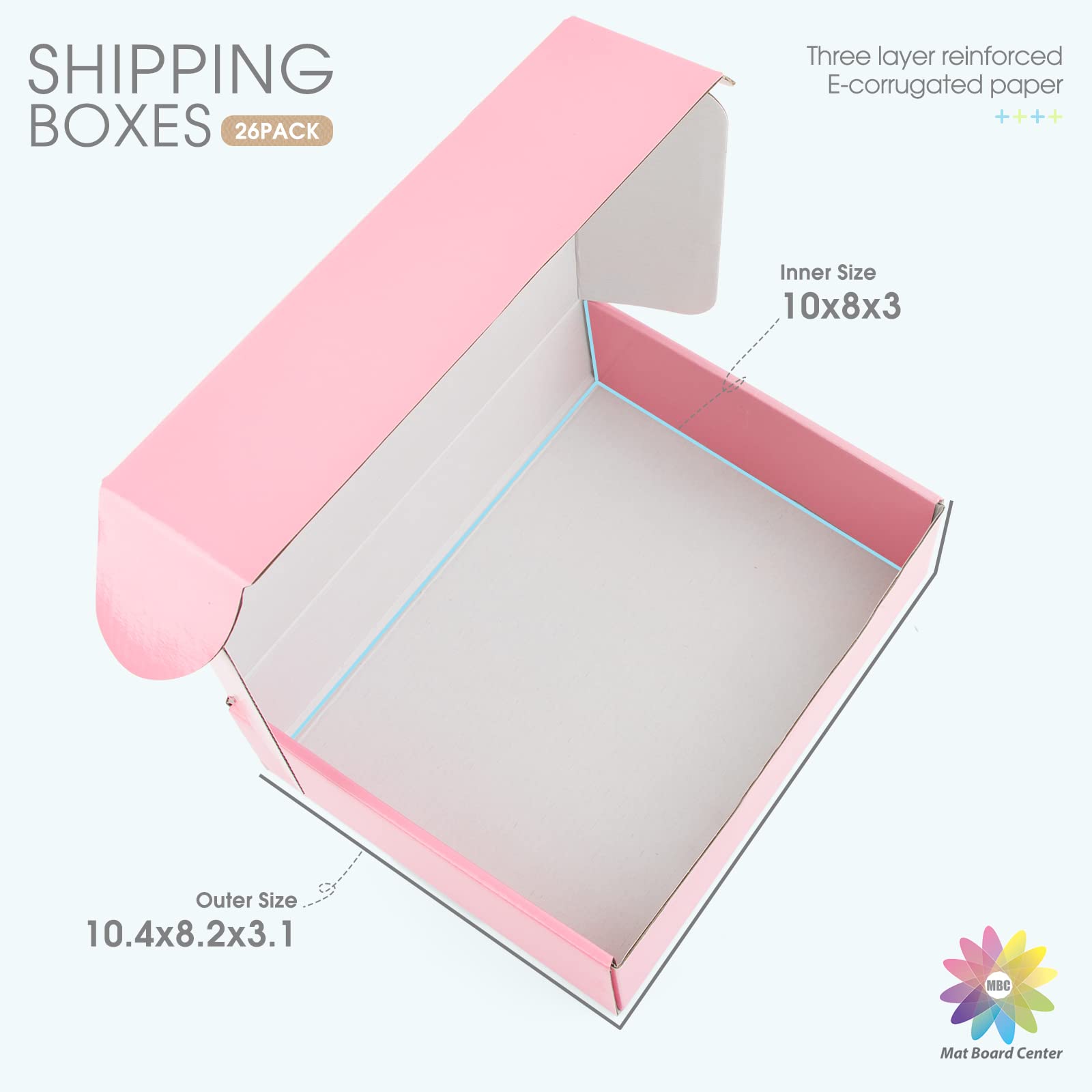 Mat Board Center, scatole di spedizione rosa 25,4 x 20,3 x 7,6 cm – Confezione da 26 piccole scatole di cartone ondulato per spedizioni per piccole imprese, scatole regalo