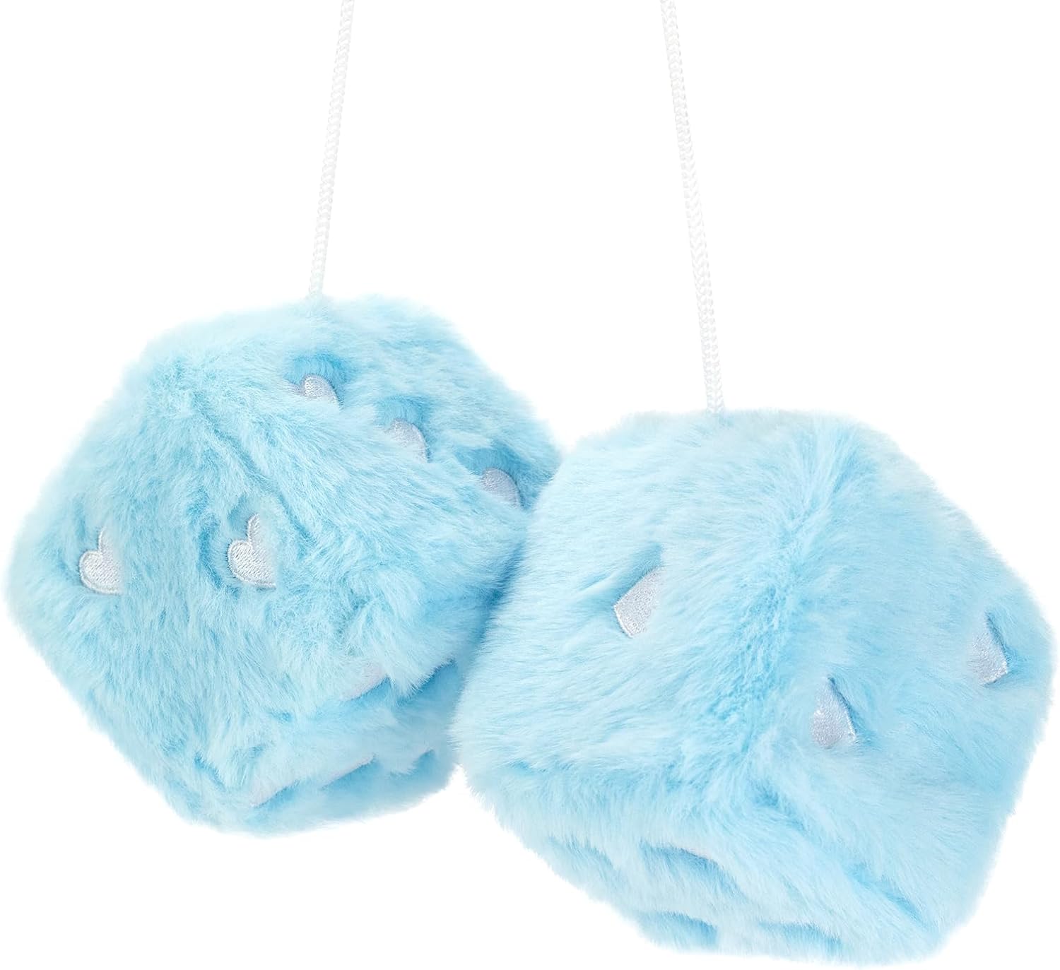 Pair 3'' Fuzzy Dice for Car, Baby Blue Car Dice for Rearview Mirror Decor