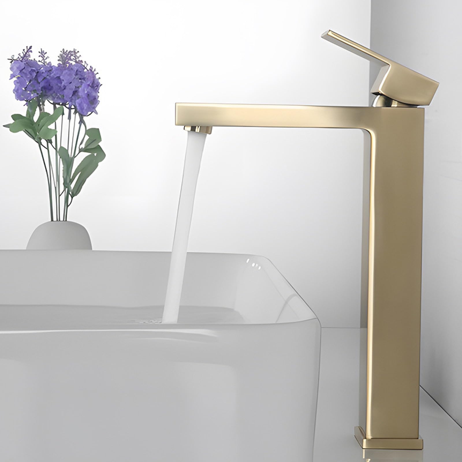 Fanjubei String Gold Raised Square Washbasin Hot And Cold Water Faucet, Brushed Gold