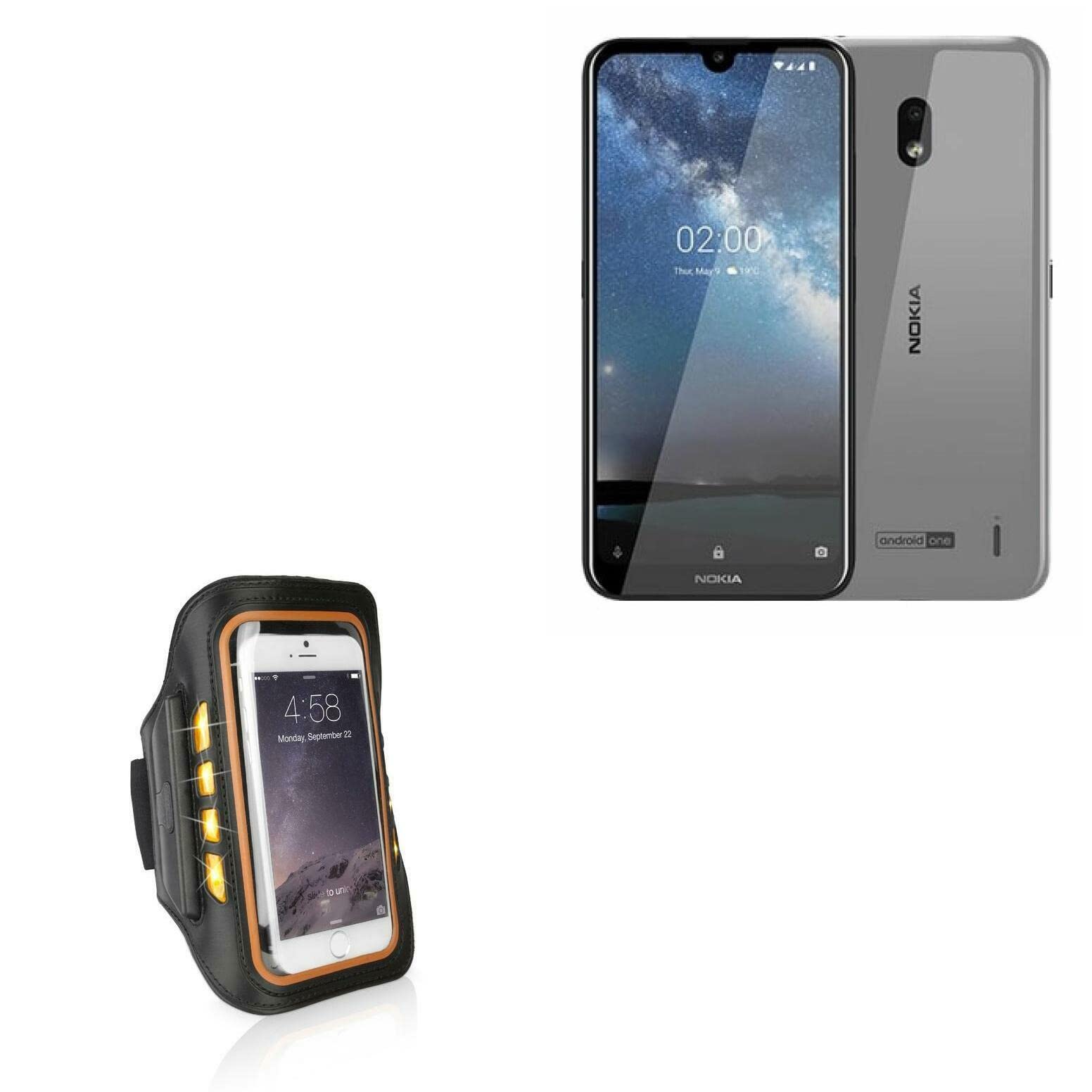 BoxWave Case for Nokia 2.2 (Case JogBrite Sports Armband, High Visibility Safety Light LED Runners Armband for Nokia 2.2 - Bold Orange