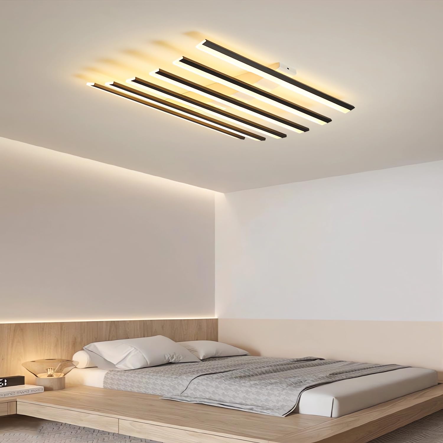Lampa wisząca LED,nowoczesna lampa sufitowa w kształcie fali,lampa sufitowa z wieloma głowicami i funkcją ściemniania,wpuszczane czarne oświetlenie sufitowe,odpowiednie salonów i sypialni (50A)
