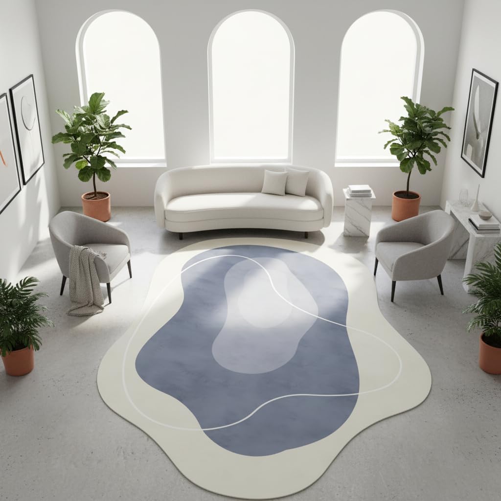 Shaped Modern Minimalist Line Blue Rug 4x6 Boho Chic Washable Area Rug for Living Room Bedroom Diningroom Art Deco Home Office Carpet