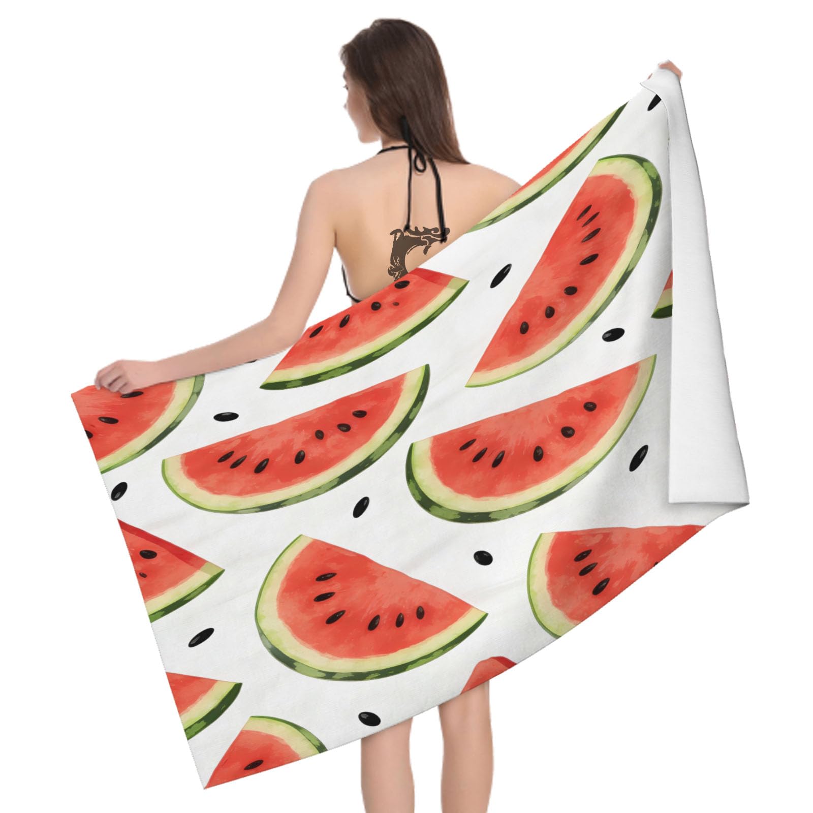 Leichong 3D Watermelon Beach Towel Microfiber Soft Quick Dry for Adults, Cartoon Bath Towel Lightweight Soft Absorbent for Travel Swimming Pool Sports, 75 x 150 cm