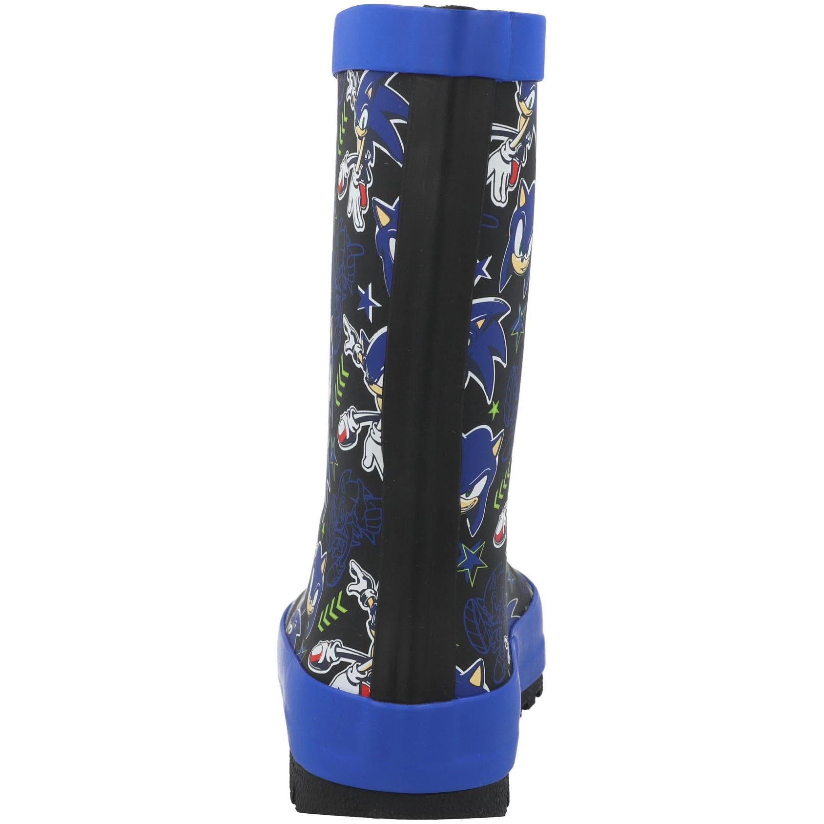 SONIC THE HEDGEHOG Botas de lluvia de goma impermeables con suela de agarre para niños, con licencia oficial, con estampado de personajes azules, botas Wellington para niños, talla 8 a 1