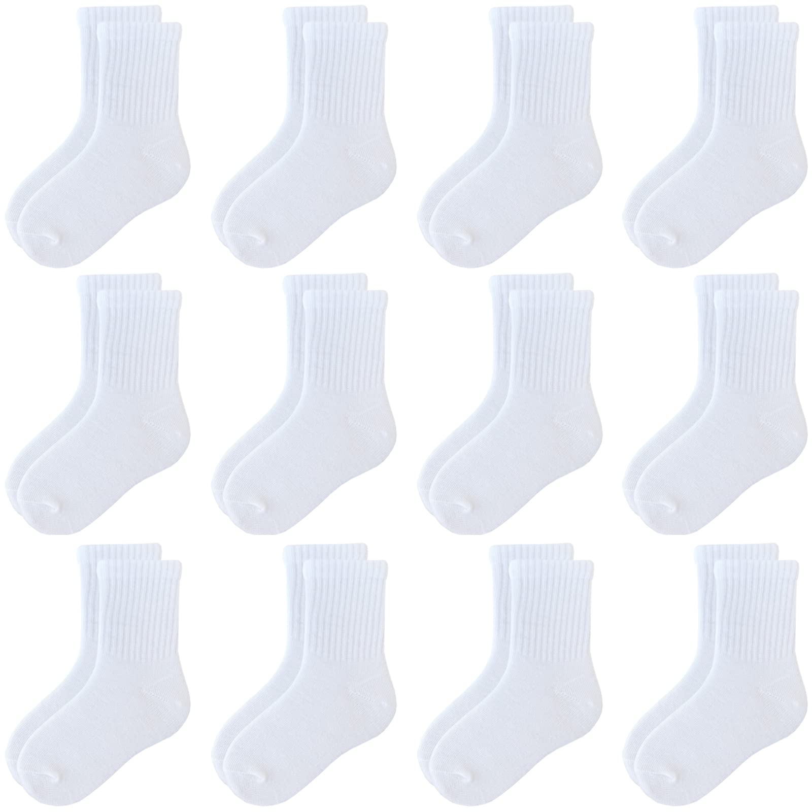 Jamegio Boys' Crew Socks 12 Pairs Cotton Athletic Socks for Toddlers Boys Girls