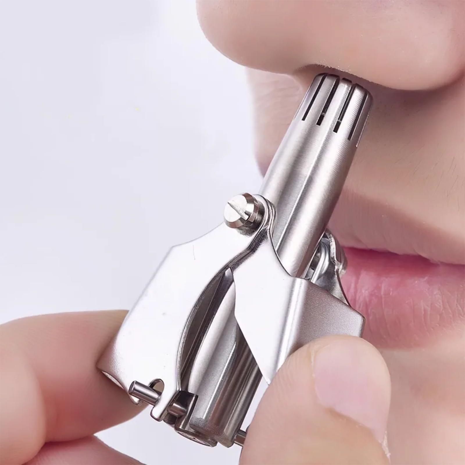 Manual Nose Hair Trimmer - Stainless Steel Safe and Portable Handheld Grooming Tool for Precise and Effortless Hair