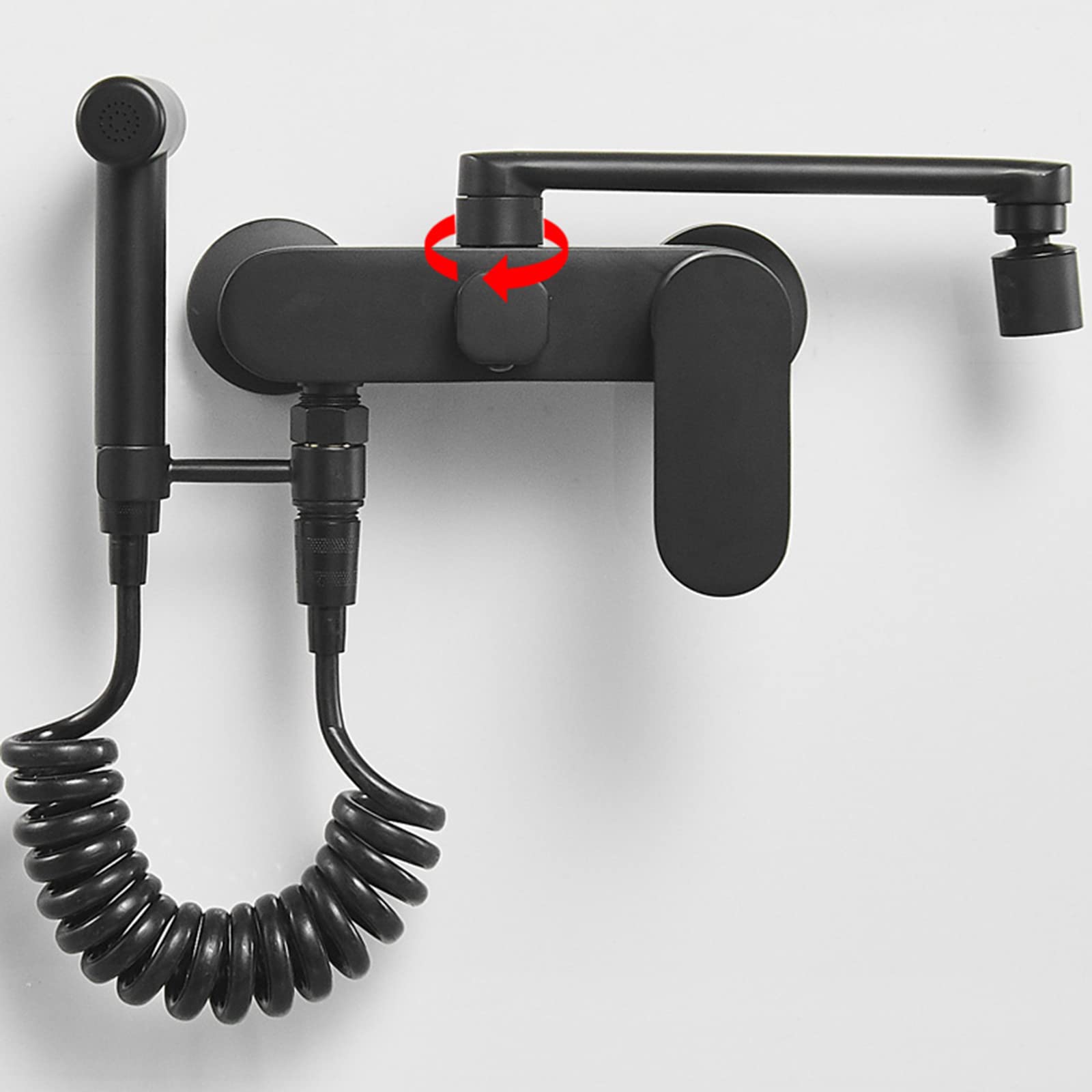 Faucet Rubinetti da Cucina a Parete Rubinetto da Cucina a Parete Nero con Pistola Spray Multifunzione Ottone Calda e Fredda Cucina Mixer Cucina rubinetto-25 cm (25 cm) Water-Tap
