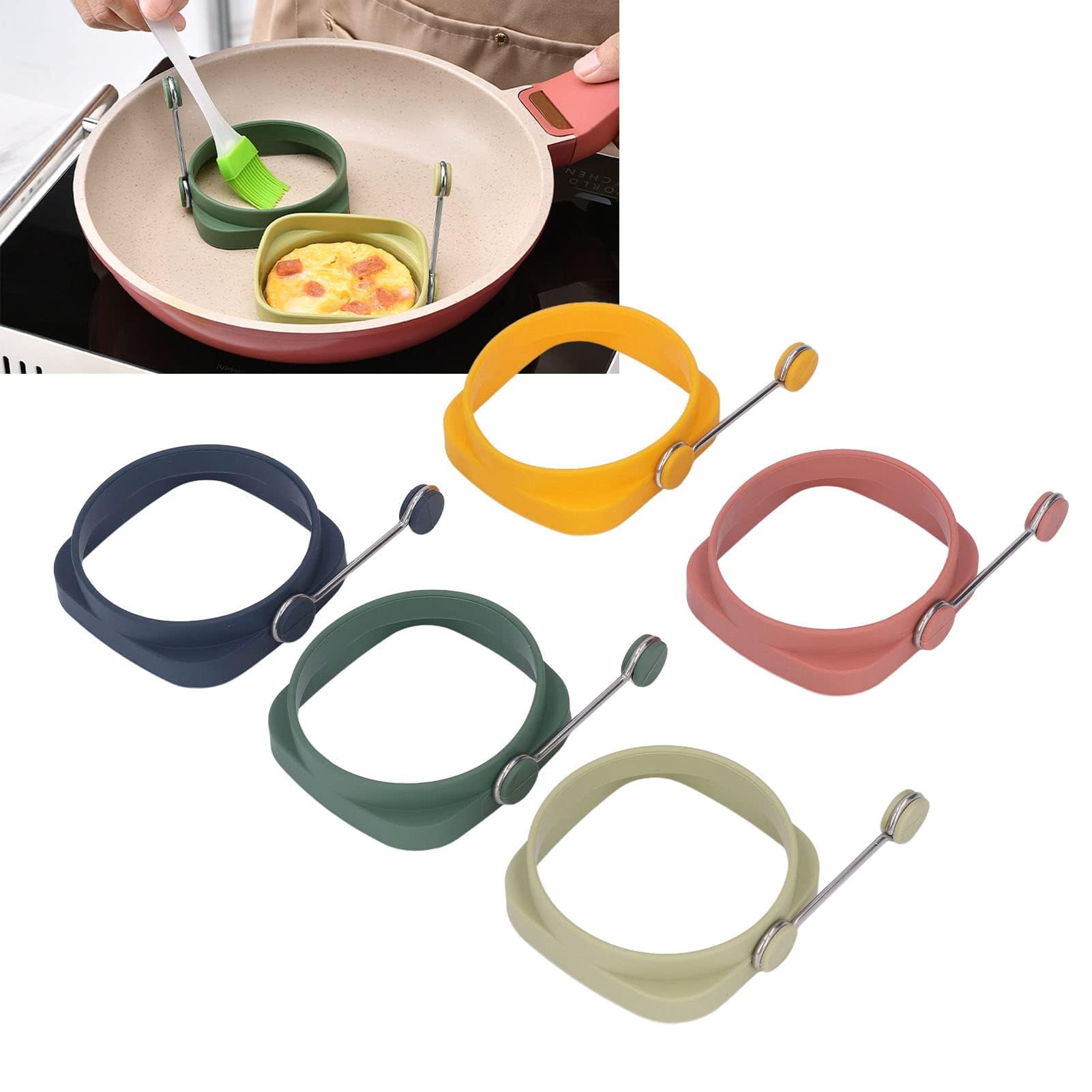 Set di 5 Anelli in Silicone per Uova, Stampo Antiaderente per Friggere, Cuocere Uova, Pancake, McMuffin, Omelette in Padella