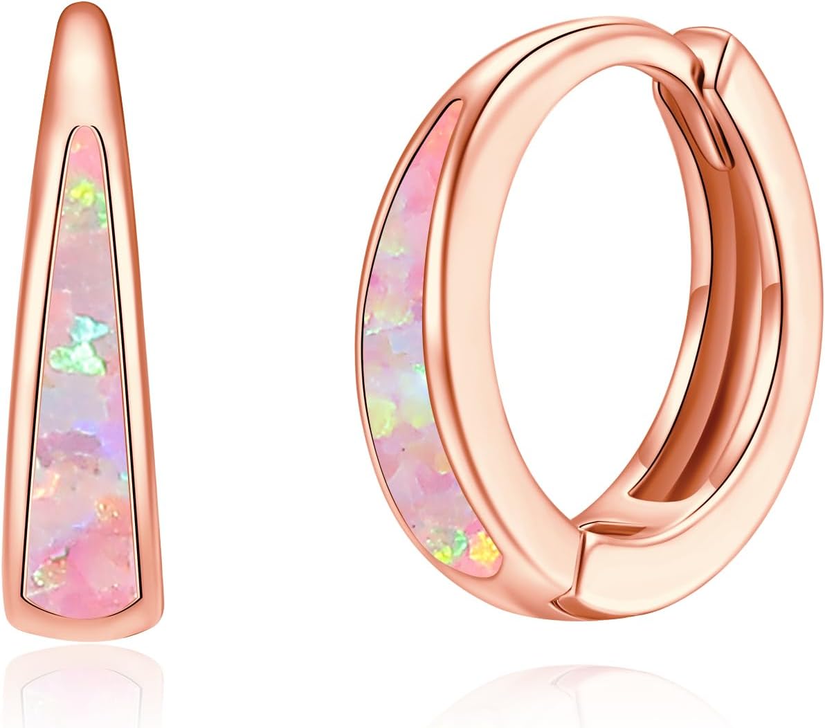 CiNily Opal Earrings, Small Gold Hoop Earrings for Women Trendy 14k White Gold Plated Huggie Hoop Earrings Silver Chunky Earrings Gold Opal Jewelry Gift for Mothers Day Birthday Daily, 12 MM