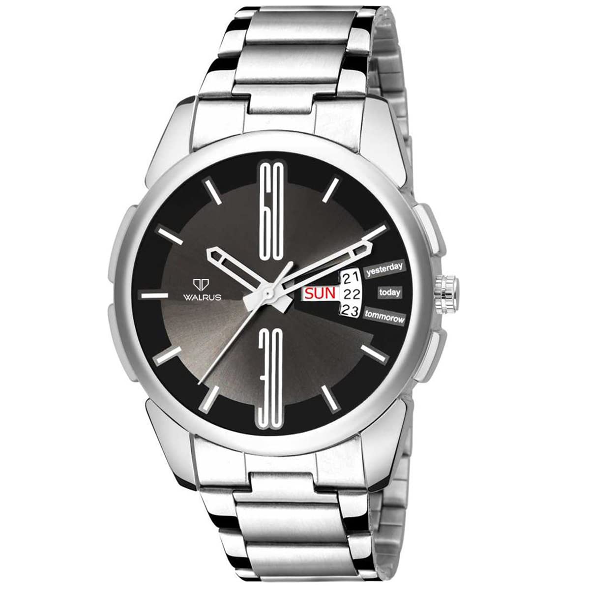 Walrus Black Dial Analog Day Date Function Metal Chain Wrist Watch for Men - Business Watch Stylish Push Button Lock, Professional & Casual Use- Old Money Style Mens Watch for Gift, Versatile Use, 45mm Case Size (B0B1QRZWX3) Amazon Price History, Amazon Price Tracker
