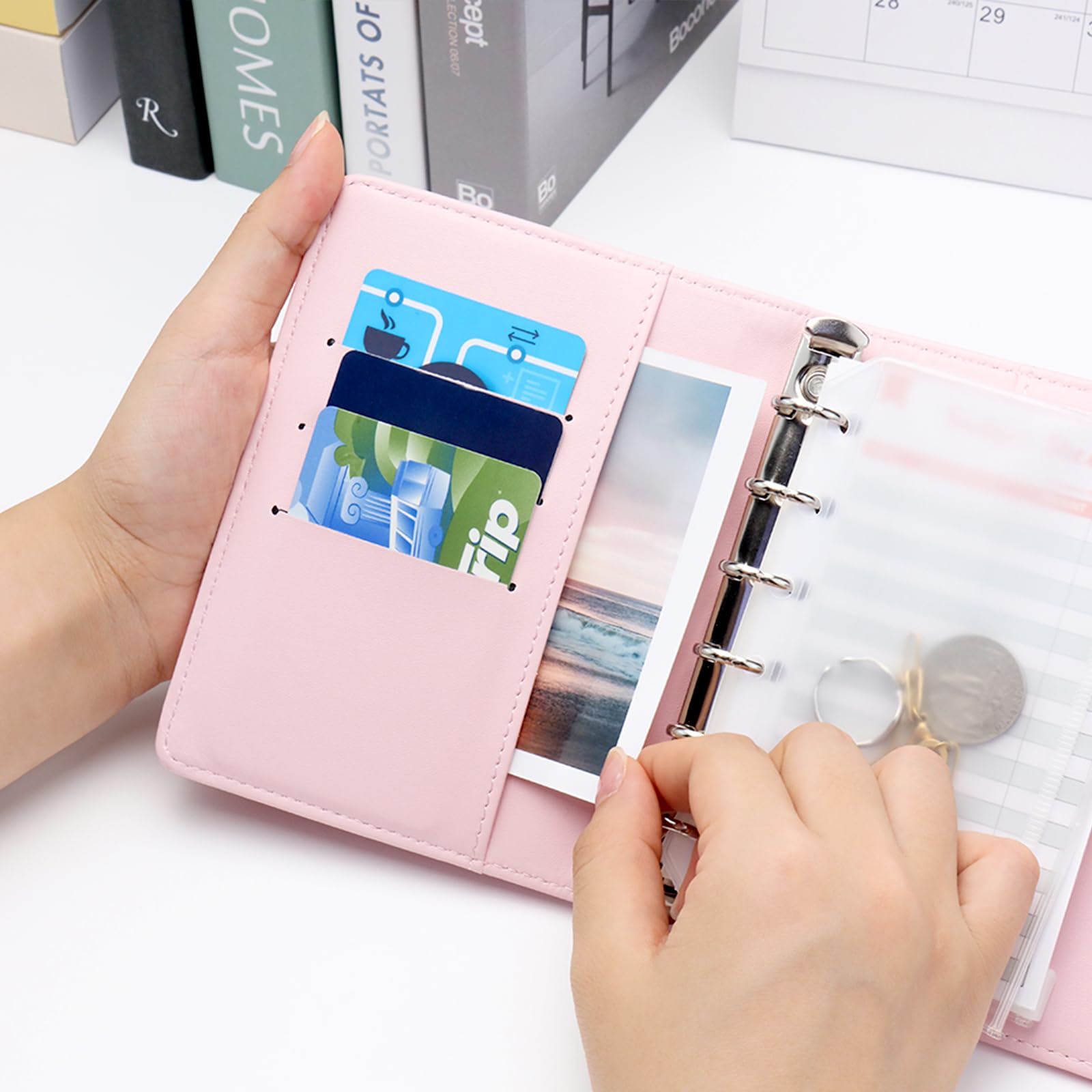 NatSumeBasics Raccoglitore A7 con Portafoglio per Buste di Contanti in Pelle PU, Raccoglitore di Bilancio con Copertina per Notebook a Motivo Coccodrillo, 6 Anelli per Organizzatore, Diario da Viaggio
