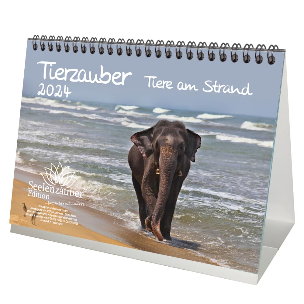 Tierzauber Beach DIN A5 Desk Calendar for 2024 Various Animals on the Beach Seelenzauber