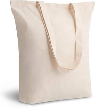 TOPDesign 12-Pack Cotton Tote Bags with 4" Gusset, 15"x16"x4" Economical Lightweight Reusable Grocery Shopping Cloth Bags, Bulk Blank Plain Totes for DIY, Vinyl, Sublimation, Gift Natural