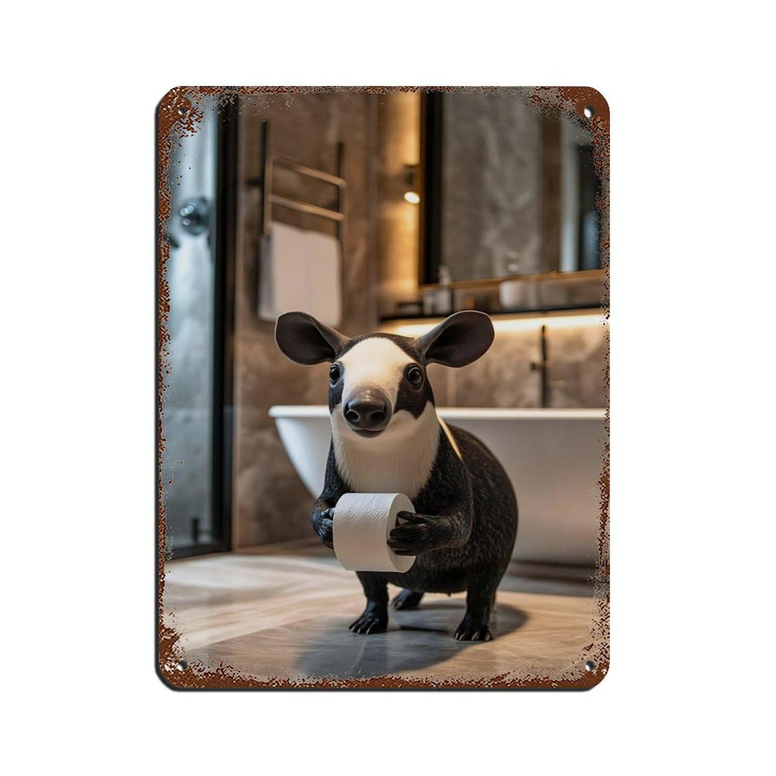 Adorable Tapir Bathroom Tin Sign Vintage Metal Pub Club Cafe Bar Home Wall Art Decoration Poster Retro 12x16inch(30x40cm)