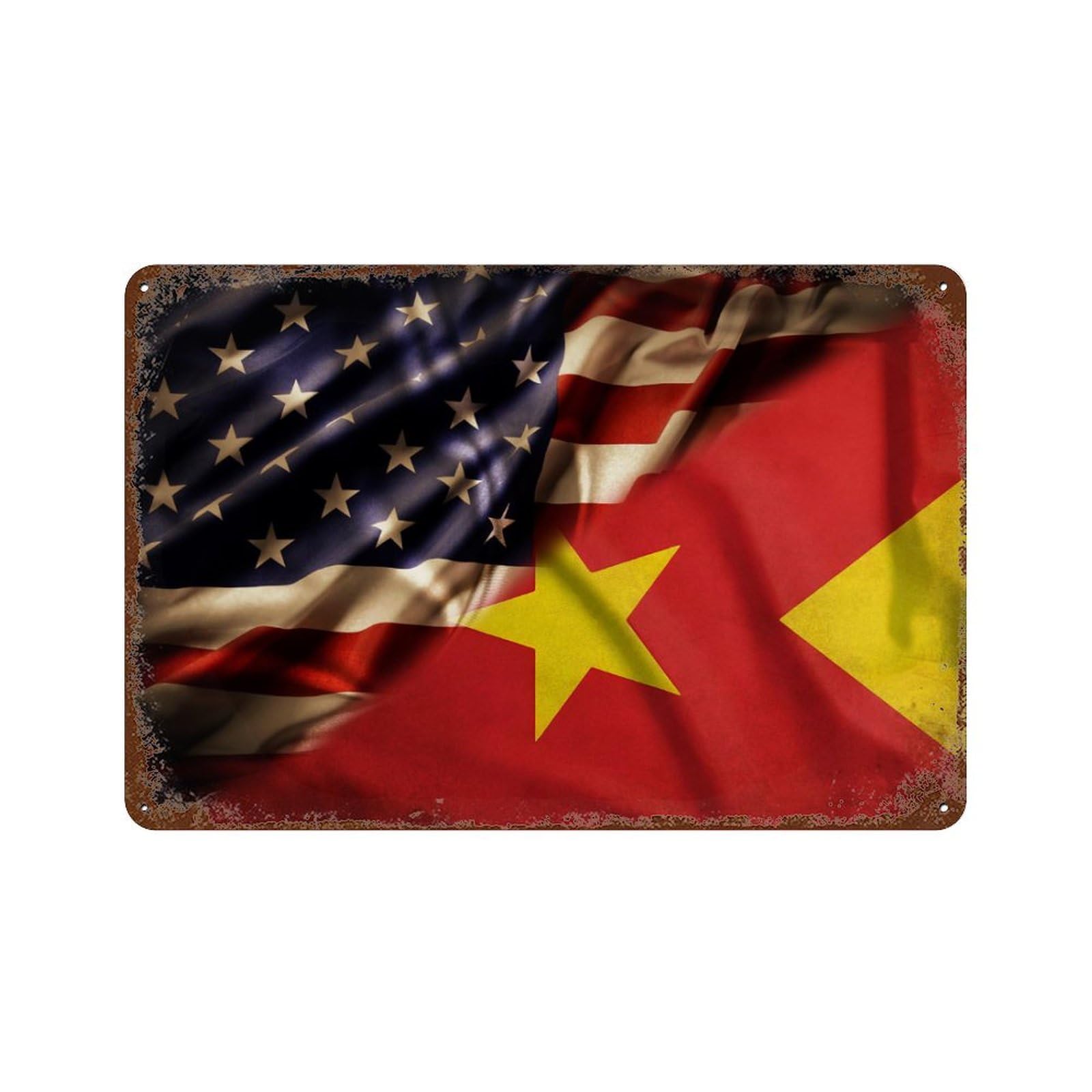 KWQDOZF Combined Tigray And USA Flag Theme Metal Tin Sign,Vintage Iron Hanging Plate Horizontal with Rust Poster Wall Decor 8x12inch