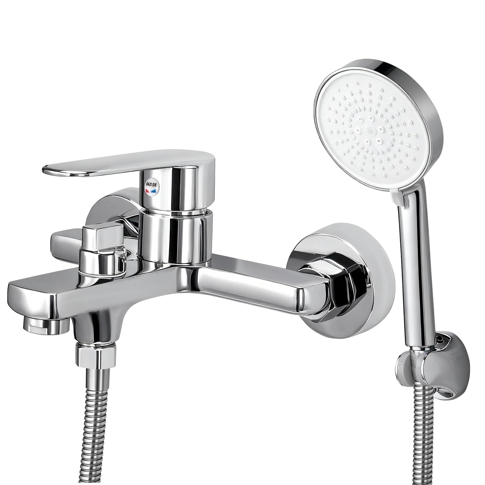 Mitigeur de Baignoire Robinet de Baignoire Laiton Mitigeur Bain avec Bouton Central Rotatif avec Douchette 5 Jets,Robinet de Bain Mitigeur de Bain Robinet de Douche Mural pour Salle de Bain(Chromé-Z)