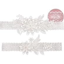 White Wedding Garters for Bride, Non Slip Silicone Lace Bridal Garters Set with Pearls Plus Size