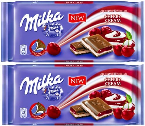 2 Pcs Milka Alpine Milk Chocolate Bars Vanilla Cherry Cream