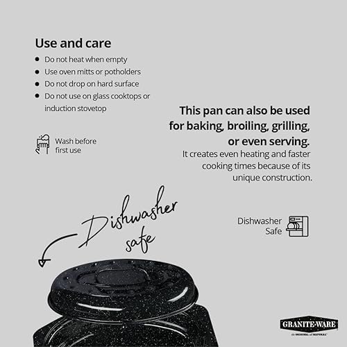 Miniatura 7 de Granite Ware 7 libras Capacidad de 13 pulgadas Asador ovalado cubierto esmalte negro moteado sobre acero