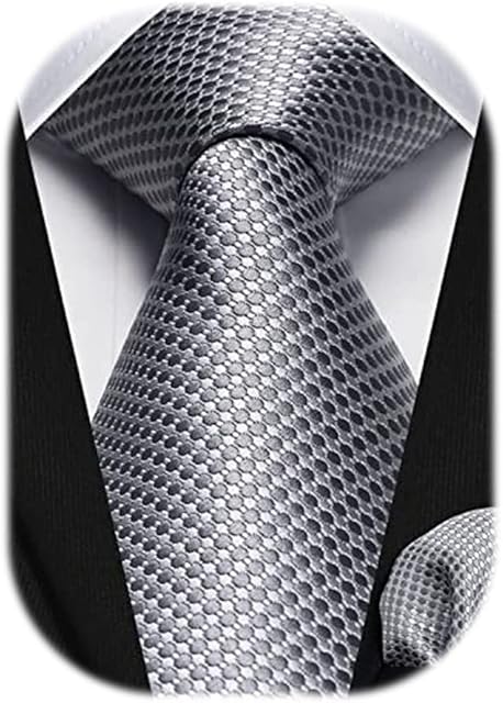 HISDERN Men's Tie and Pocket Square Set Striped Polka Dot Silk Ties for Men Formal Classic Elegant Necktie & Handkerchief for Business Wedding Party