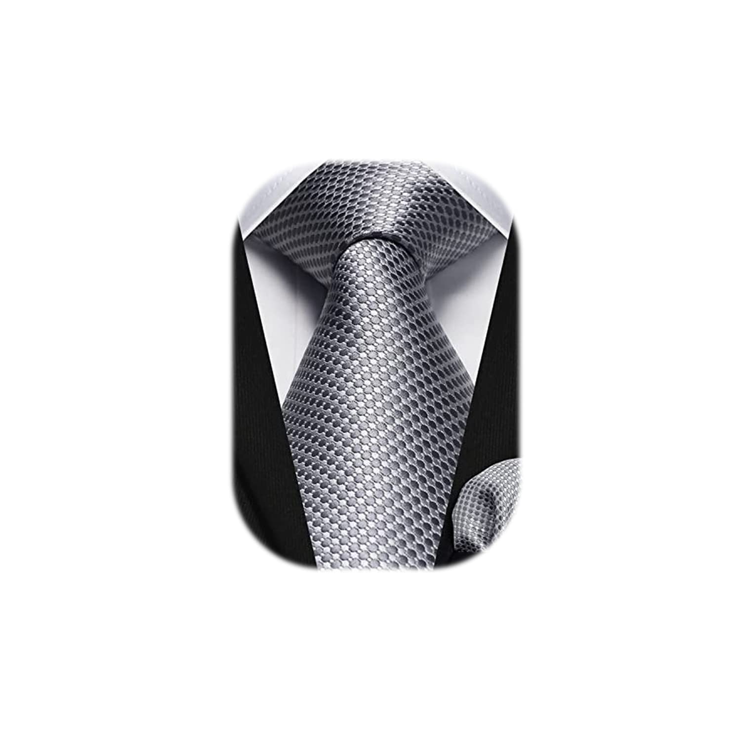 HISDERNMen's Tie Grey Silver Formal Handkerchief Classic Elegant Polka Dot Ties & Pocket Square Set Wedding Dating