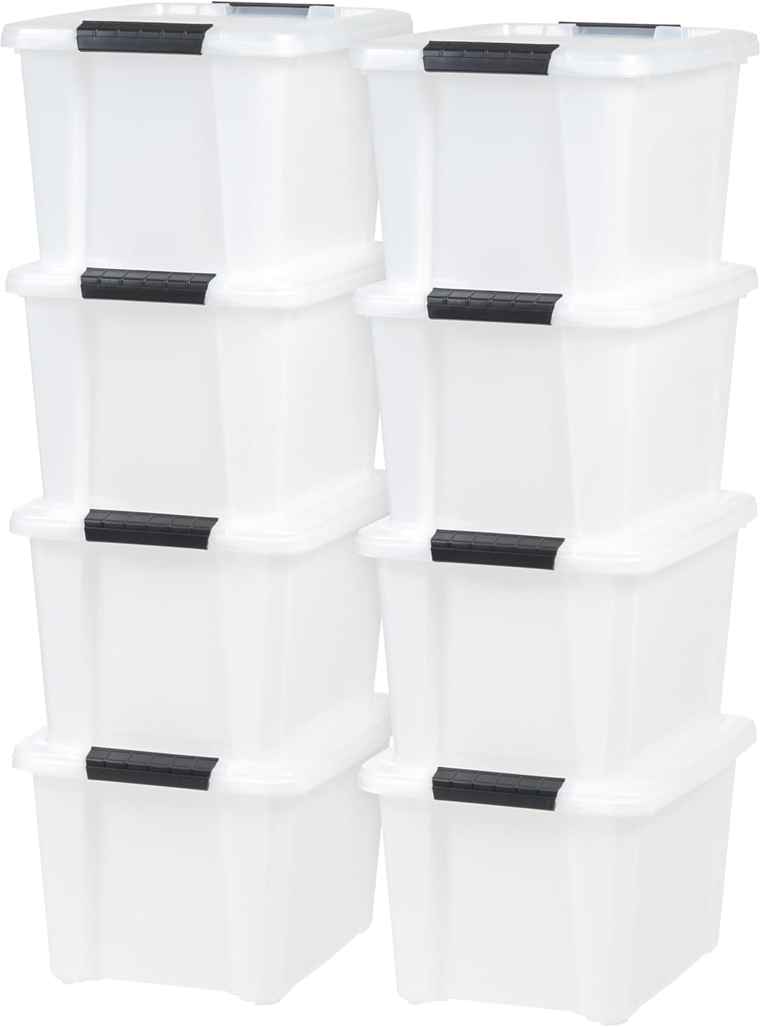 IRIS USA 21 Qt Stackable Plastic Storage Bins with Lids, 8 Pack - BPA-Free, Made in USA - Discreet Organizing Solution, Latches, Durable Nestable Containers, Secure Pull Handle - Pearl Pearl 20.5 Qt - 8 Pack