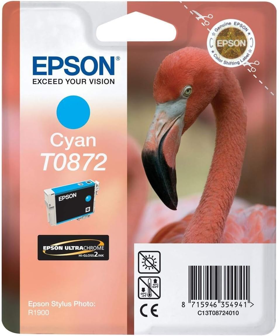 Epson Original T0872 UltraChrome Hi-Gloss2 Cyan Ink Cartridge, Genuine