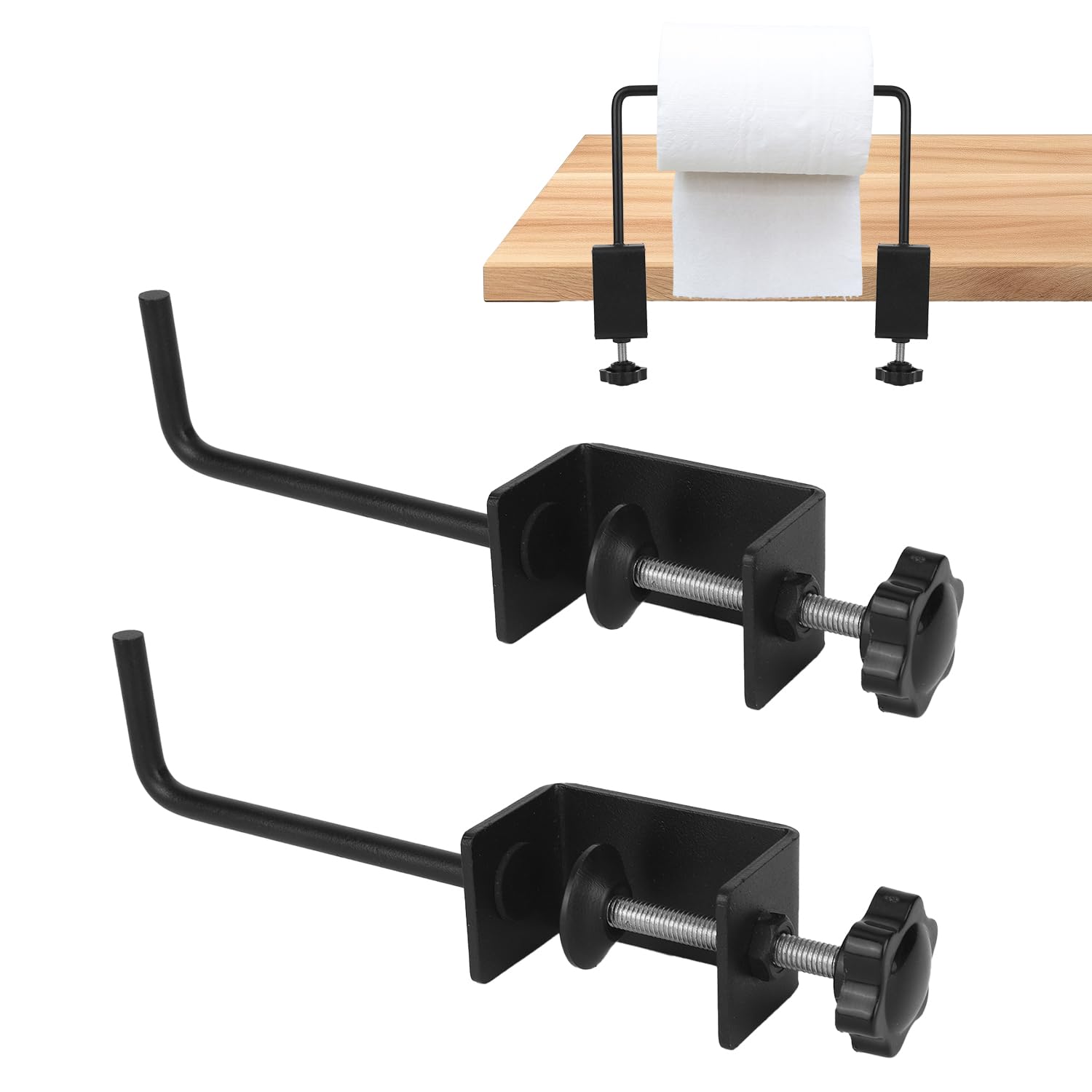 Craft Paper Roll Holder for Tabletop Mount, Adjustable Clamp-On Kraft Paper Roll Dispenser Carbon Steel Storage Rack for Art Painting Wrapping and Craft Workbench (Black)