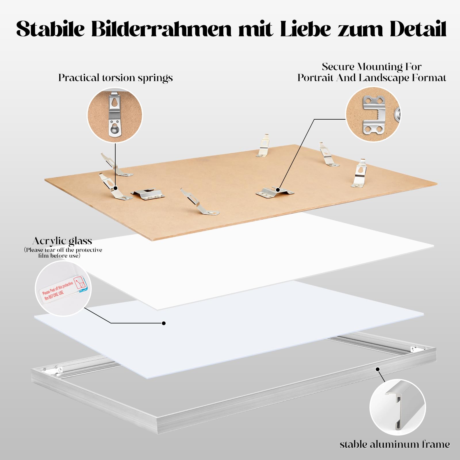 2x Bilderrahmen A2 42x59.4cm | Metall Aluminium,Silber mat,Passepartout 30X42cm,Picture Frame 42x60cm mit bruchsicherem Acrylglas | Nur zur Wandmontage