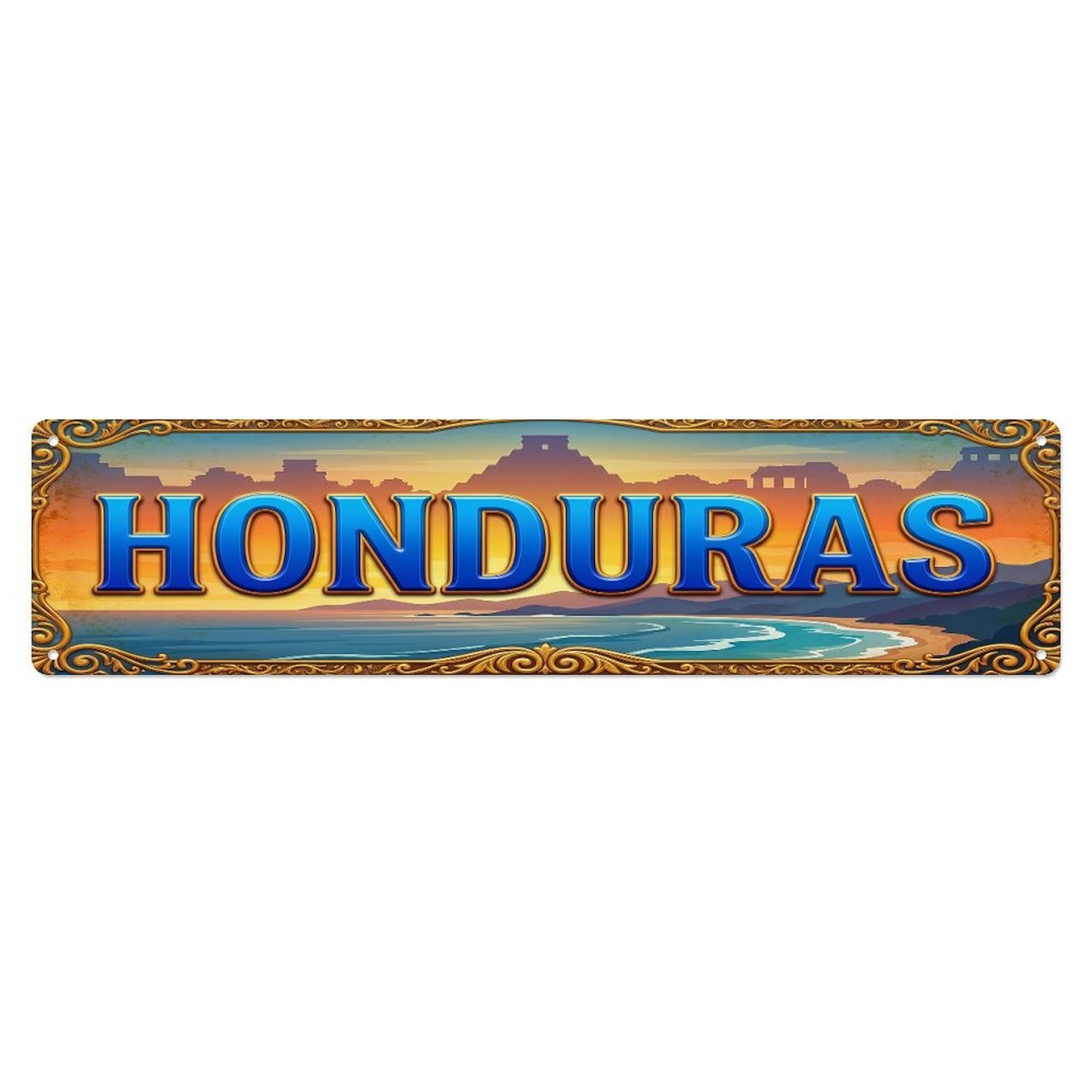 Cmhok Vintage Style Vintage Honduras Flag Travel Pattern Metal Tin Sign Wall Decor For Cafe, Club, Garden Metal Poster 4X16inch