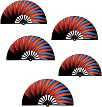 11” Large Folding Popping Hand Fan，Clacker Fans for Line Dancing, Line Dance Popping Fan, Craft Boots on The Ground Hand Fan, Ideal for Events and Party (5Pack, Flame), Gift for Christmas