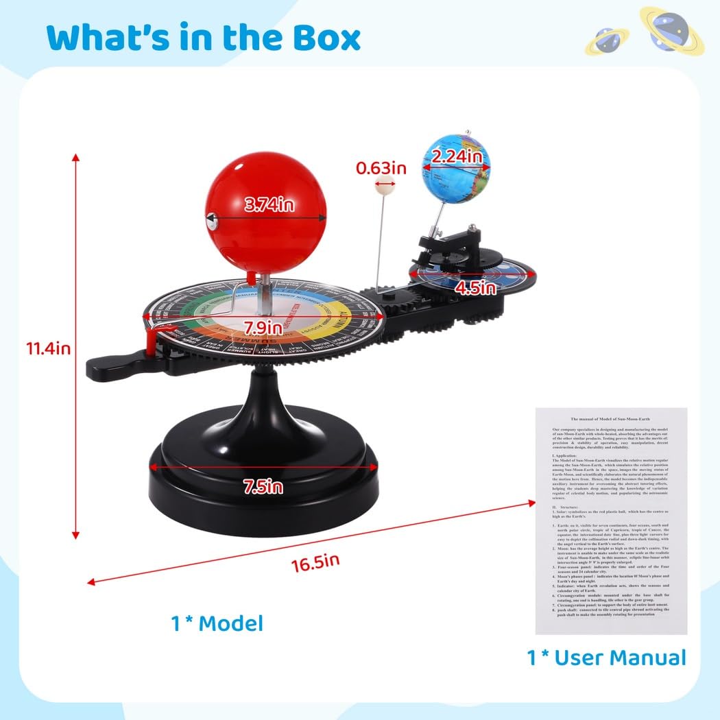Sun Earth Moon Orbital Model, zestaw do eksperymentów naukowych, model edukacyjny planetarium, model nauczania ze światłem, zestaw modeli układu słonecznego, prezent astronomiczny dla
