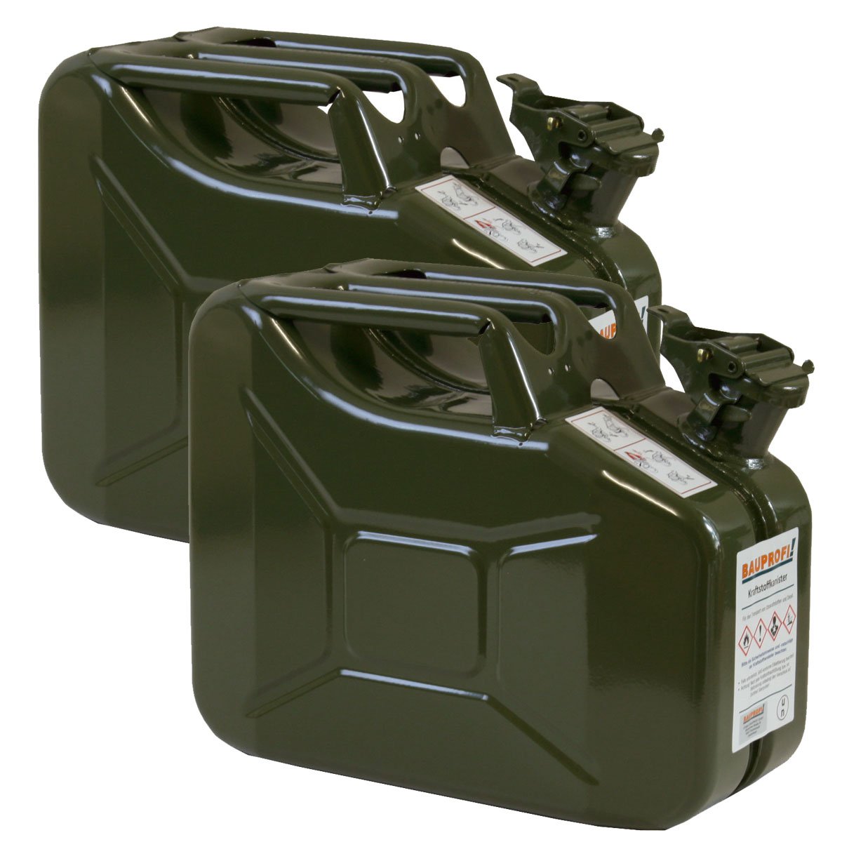 2er Set 10 Liter Benzinkanister Metall GGVS mit Sicherungsstift oliv/grün Armee